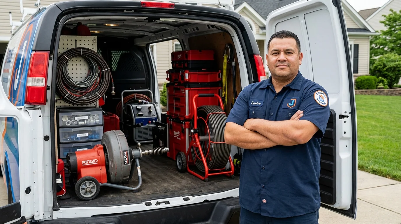 Professional drain cleaning equipment and Johns Plumbing LLC plumber in Spirit Lake