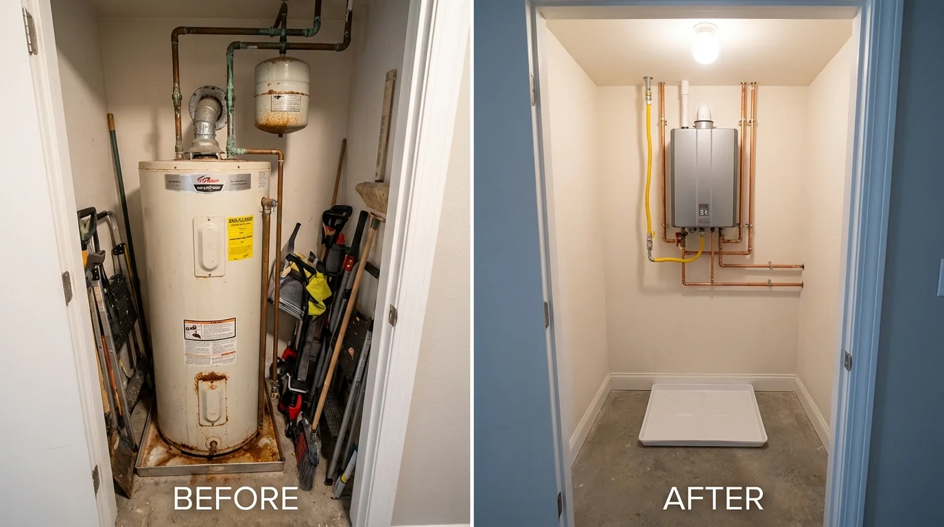 Tank water heater versus wall-mounted tankless unit comparison for Spirit Lake, IA homeowners
